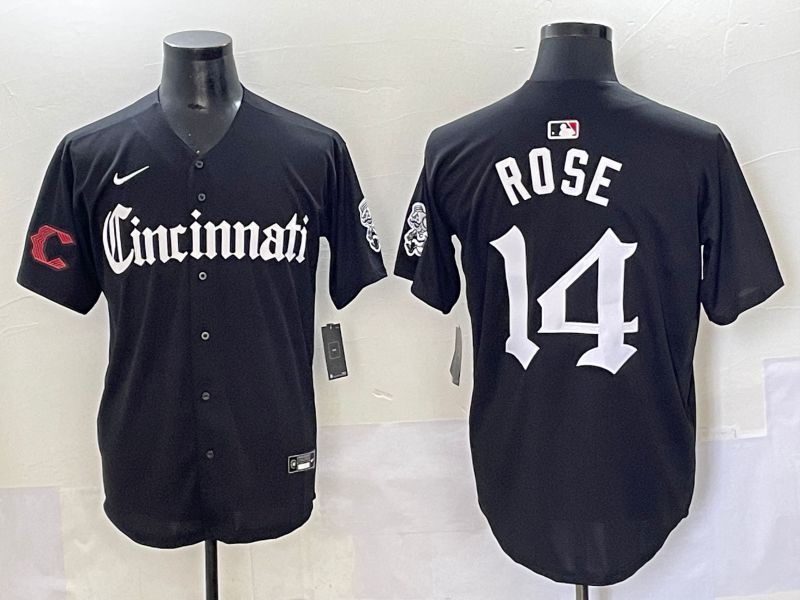 Men 2025 Cincinnati Reds #14 Rose Black Five generations Joint Name Nike MLB Jersey style 14